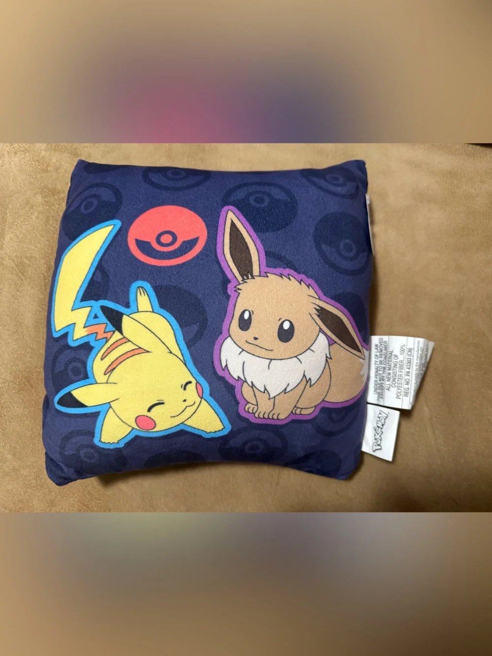 Pokemon Plush Pillow with Pikachu & Eevee on Navy Background
